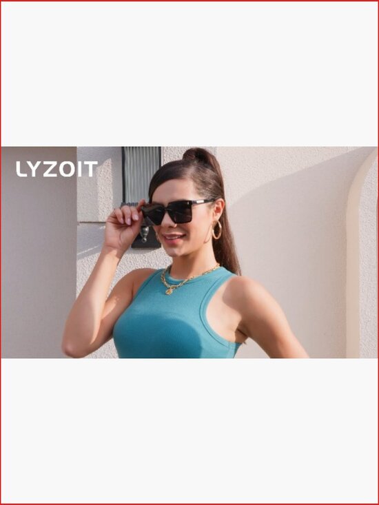 Oversized Square Rimless Sunglasses UV400 Polarized Plastic Frame